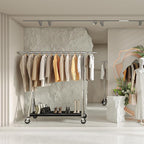 MAXLEAD Clothes Rack, Clothing Rack with Wood Shelves 500 LBS Heavy Duty Garment Rack for Hanging Clothes Portable Closet Sturdy Coat Rack for Bedroom, Living Room, Laundry, Balcony, Silver