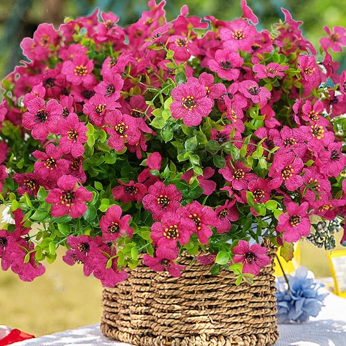 Artificial Flowers for Outdoor, UV Resistant Fake Silk Flowers, Realistic Faux Plants for Outside Indoor Porch Patio Window Box Planter Home Decor (14, Rosy)