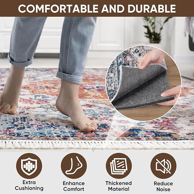 BALEINE Felt Non Slip Rug Pads, Extra Large 1/4" Thick Felt and Rubber Backing, Shock Absorbing Carpet Pad for All Carpets and Hardwood Floors (3x5 Ft)