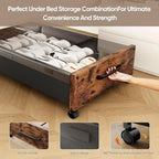 Under Bed Storage Containers with Wheels, Extra Large Wooden Underbed Shoes Organizer 2 Packs, Rolling Under the Bed Storage Drawers with Clear Lid, Heavy Duty Metal Frame for Clothes 36"L (Walnut)