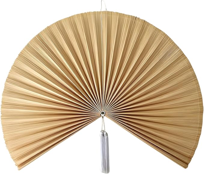 Chicvillage Boho Wall Decor 60", Bedroom Wall Decor for Above Bed, Aesthetic Wall Decor Bamboo Fan Art, Large Woven Headboard, Hook Included (Beige)