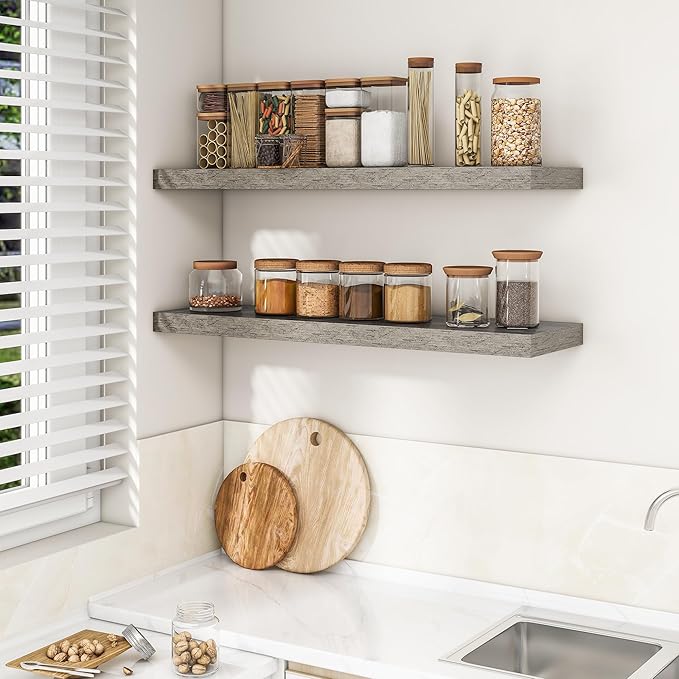 RICHFOCUS 40Inch Floating Shelves for Wall 1 Pack Shelves for Bedroom|Kitchen|Bathroom|Laundry Room Rustic Wood Wall Mounted Shelf with Invisible Brackets for Books|Storage|Decor, Grey