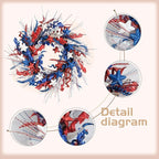 22-Inch Artificial 4th of July Wreath for Front Door - A Patriotic Masterpiece with Glitter Red White Blue Stars Tassels for Memorial Day Independence Day Indoor Outdoor Decor