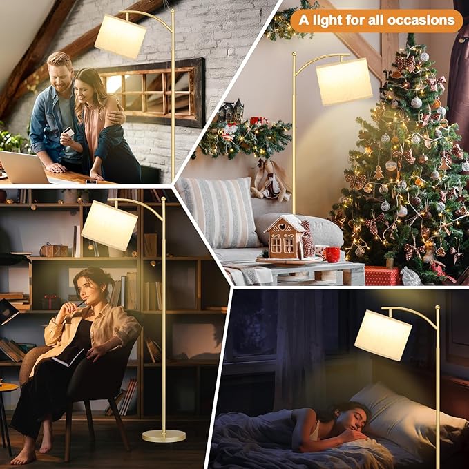 Ambimall 60" Floor Lamp with 3 Color Temperatures, Adjustable Beige Shade, Gold Pole - Tall Lamp for Living Room, Bedroom, Office, Classroom, Dorm - 9W Bulb Included