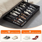 Lifewit Under Bed Shoe Storage Organizer 4 Pack(16 Pairs), 4.3" Tall Fabric Shoes Container Box, Foldable Closet Shoe Bag with 2 Reinforced Handles and Clear Cover, Black