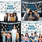 Hello Winter Bulletin Board Set Snowflake Border Classroom Decorations DIY Photo Holiday Snowman Paper Cutouts for Christmas Chalkboard School Home Wall Teacher Supplies