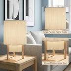 Buruis 2-Tier Table Lamp with Pleated Fabric Shade, Natural Rubber Wood Stand, UL Listed, 10'' Elegant Retro Mid-Century Bedside Lamp for Bedroom, Living Room, Bookshelf, Bulb Not Included, Beige