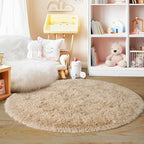 5'x5' Beige Round Rug for Bedroom, Ultra Soft Fluffy Circle Rug for Kids Girls Boys Room, Cute Shag Rugs for Living Room Playroom Tent Castle Home Decor Rug