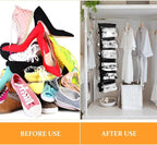 Barydat 3 Pcs Dual Sided Hanging Shoe Organizer 12 Clear Pockets Mesh Hanging Shoe Rack Holder with Rotating Hanger for Closet Storage Men Women Handbags Kids Clothing, Grey, White and Black