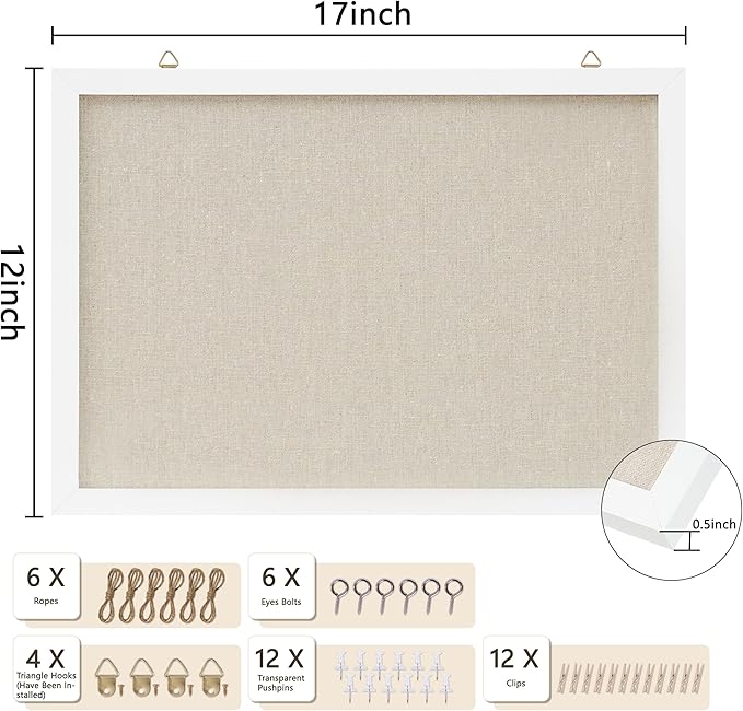 DAHAPYBOO Cork Board with Linen White 2Pack,Bulletin Board 17"x12" Hanging Corkboards for Office Home School Message Board or Vision Board Decoration.