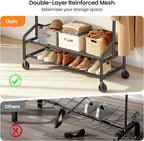 Heavy Duty Clothes Rack, Rolling Clothing Rack for Hanging Clothes with 2 Sturdy Shelves Load 650 LBS, Metal Garment Rack with Wheels for Bedroom, Laundry Room, Retail Store, Black