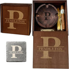 Cigar Ash Tray Set for Men Dad Home Ashtrays Personalized Walnut Wooden Outdoor Cigar Ash Tray With Name for Husband Grandpa Fathers Day Birthday Anniversary Christmas