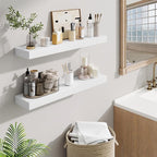 Fun Memories Floating Shelves 30 Inch, Wall Mounted Wood Shelf Set of 2, Farmhouse Decor for Bathroom, Bedroom, Kitchen, Living Room, White
