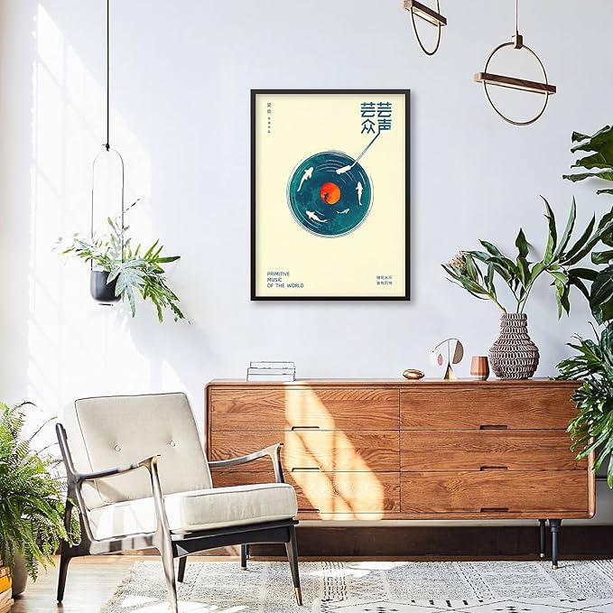 Japanese Wall Art - Retro Japanese Music Poster - Japanese Music Picture Prints Modern Ukiyo-e Decor Poster for Japanese Home Bedroom Decorations Artwork8x10in Black Framed