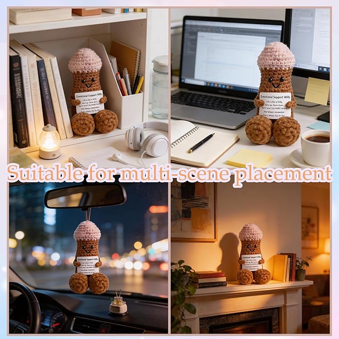 Funny Positive Crochet Animals Gag Doll Emotional Support Stuffed plushies for Men and Women Friends, Weird Things Motivational Office Decor Valentine‘s Day Gifts (Emotional Willy)
