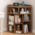 VECELO Corner Cube Shelf with USB Ports & Outlets, Modern Corner Toy Storage Rack with Adjustable Shlef, Wooden Display Bookshelf Bookcase for Living Room, Bedroom, Dining Room, Kitchen, Brown