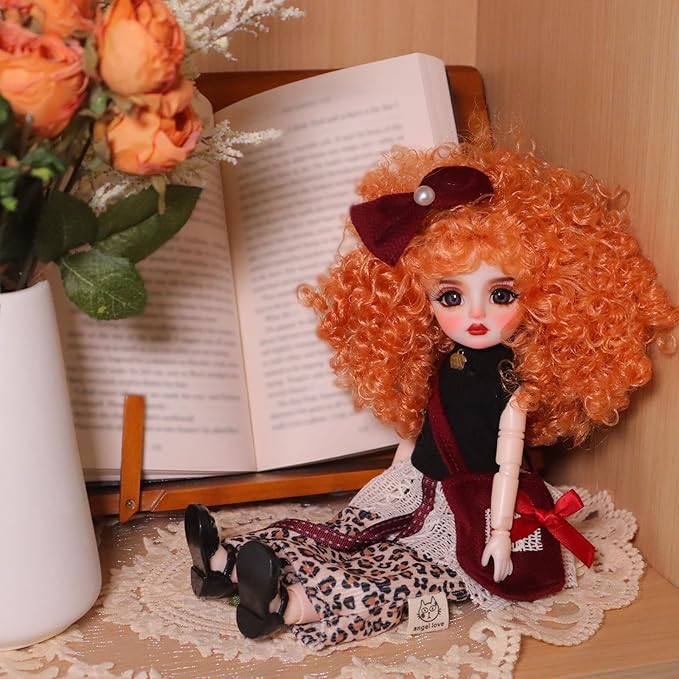 Original 1/6 Scale Anime Doll with Hand-Painted Face, Unique Cute Collectible Ball-Jointed Doll with Removable Outfit, 30cm Art Figure for Christmas & Birthday Gifts (Ruby)
