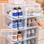 Clemate Upgraded X-Large Shoe Storage Box,8 Pack,Shoe Box Clear Plastic Stackable,Drop Front Shoe Box with Clear Door,Shoe Organizer and Shoe Containers For Sneaker Display,Fit up to US Size13
