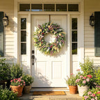 Lush Eucalyptus Wreath for Front Door - 24" Colorful Floral Wreath with 10+ Mixed Foliage & Blooms - All-Season Farmhouse Outdoor Wreath for Spring Summer Porch Wall Decor