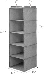 Large Hanging Sweater Organizer for Closet,Collapsible 6-Shelf Hanging Closet Shelves with Drawers, Washable (Grey-5 Shelf)