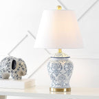 JONATHAN Y 22.25" Blue/White Chinoiserie Ceramic Urn Table Lamp, Traditional Classic Nightstand Lamp for Living Room Bedroom, White Linen Shade, LED Bulb Included JYL3085A