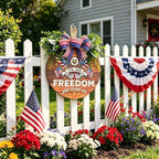 250th Anniversary Patriotic Wreath for Front Door, 250 Years of Freedom Wooden Door Sign, 4th of July Decorations Outdoor & Memorial Day Decor for Home (Color-Freedom2)