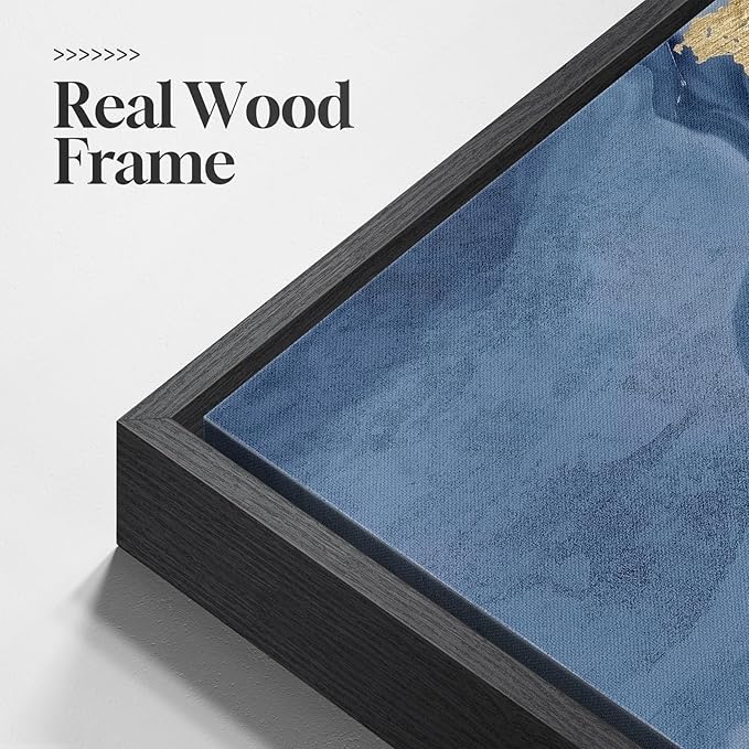 Large Framed Blue and Gold Abstract Wall Art for Living Room, 3 Piece Modern Canvas Prints Paintings Artwork for Walls, Luxury Marble Abstract Pictures for Bedroom Dining Office Wall Decor 24x36 In