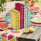 Lineshading 4 Pcs Summer Table Decoration Wooden Book Lemon Watermelon Wooden Sign Yellow and Red Summer Tiered Tray Decor Wood Book Sign Farmhouse for Home Shelf Coffee Table