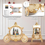 Christmas White Carriage Snow Globe Lantern with Gift Box - Snowman Scene Water Lantern with Glitter Snow - Musical Holiday Decor with LED Light - Battery Or USB Powered Operated (White with gold)