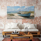Beach Wall Art Coastal Wall Decor Nautical Ocean Canvas Picture Nature Boat Seagull Seascape Prints Artwork Bathroom Decor Rustic Seaside Scenery Painting Living Room Bedroom Home Decoration 24x48"