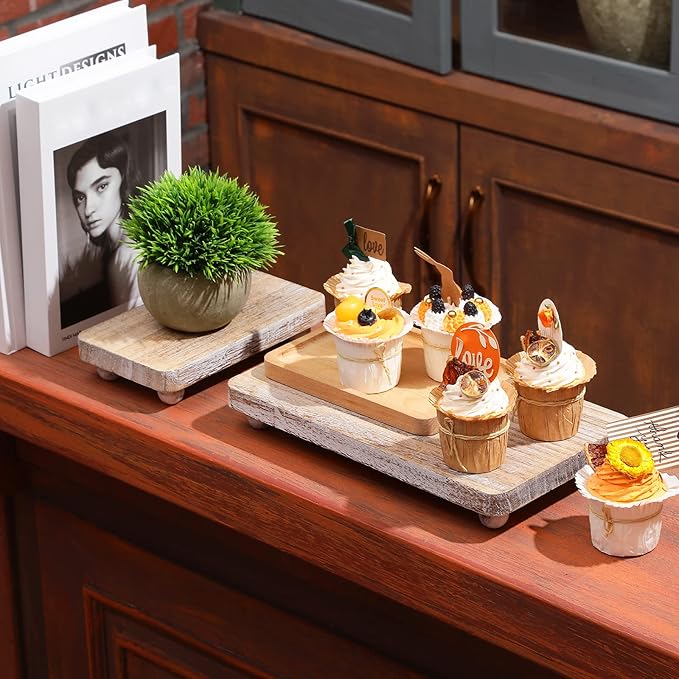 Maitys 3 Pcs Wooden Risers for Display Pedestal Stand Wooden for Decor Farmhouse Vintage Rustic Stackable Kitchen Stand Tray Riser, 3 Sizes(12 x 6.7, 8 x 4.7, 4 x 2.8 in,White)