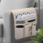 Teniux Remote Control Holder Armchair Caddy for Recliner Couch, Non-Slip Armrest Organizer with 5 Pockets for Magazine, Tablet, Phone, iPad (Beige)