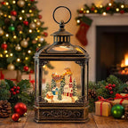 Christmas Snow Globe Swirling Glittering Lantern Santa Flying with Reindeer, USB Lined/Battery Operated Lighted Water Lantern for Christmas Festival Decoration Gifts
