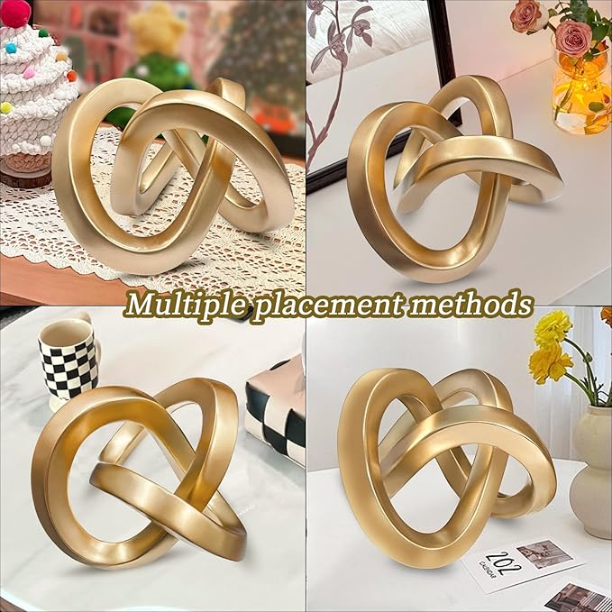 Modern Gold Geometric Sculpture Gold Knot Home Accent Decor,Multi-Angle Geometric Sculptures Statues for Living Room Bedroom Office Desk Bookshelf Coffee Table Home Decorations