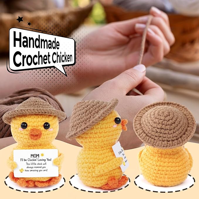 Valentines Gifts for Mom, Handmade Crochet Emotional Support Chicken, Birthday Gifts for Mom, Women, Mother in Law, Cute Chicken Desk Decor, Funny I Love You Stocking Stuffers for Moms