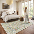 Light Beige Green Area Rug 6x9 - Washable Vintage Living Room Rug for Kids Room, Bedroom, Nursery & Dining Room - Low Pile, Non-Slip & Stain Resistant