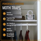 Dr. Killigan's Premium Double Potent Clothing Moth Traps with Pheromones Prime - Trap with Lure for Clothes Closets & Carpet - Case Making & Web Spinning Moth Prevention (20 Pack, White)