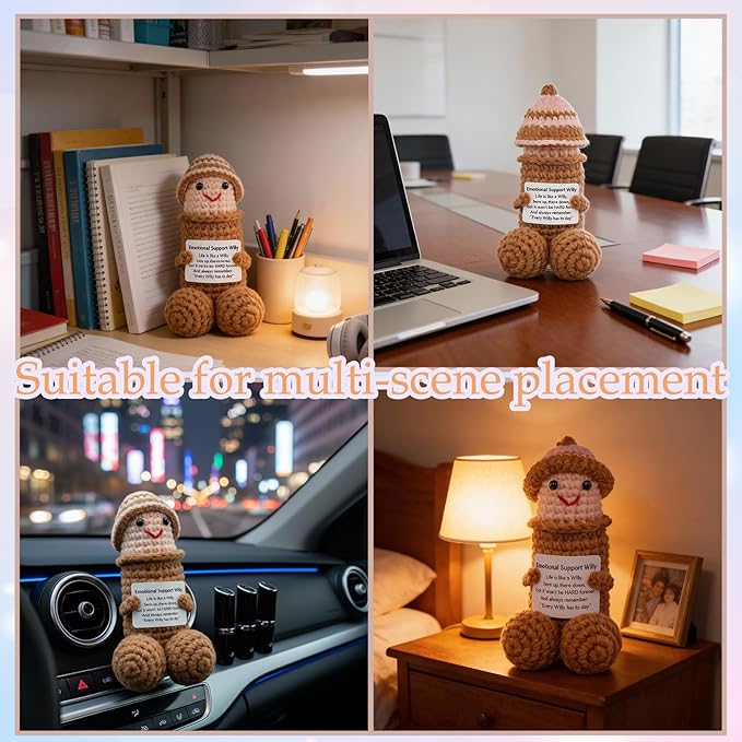 Emotional Support Plushies Funny Gag Doll Wearing Removable Hats Positive Crochet Birthday Gift for Men and Women Friends, Weird Things Motivational Office Decor Valentine‘s Day Gifts(wilym)