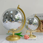 Disco Ball Globe Home Decor Statues Classic Tabletop Art Sculpture Gold Discoball Unique Western Modern Decorative Aesthetic Sculptures, 6.5" x 6" x 9",Bright Gold