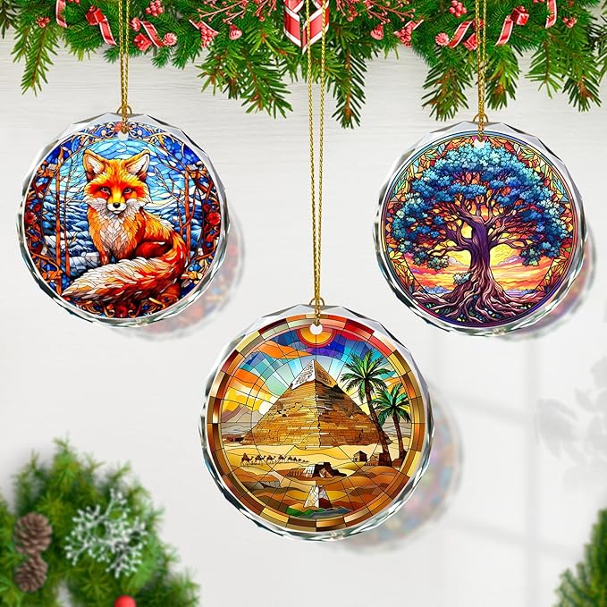 Pyramid Stained Glass Ornament, Christmas Tree Decor, Pyramid Ornaments for Christmas Tree, Holiday Presents, Gift Exchange
