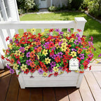 24 Bundles Artificial Flowers for Outdoors Realistic Faux Silk Flower with Eucalyptus Stem, Fake Plants UV Resistant No Fade for Outside Planter Porch Patio Yard Window Garden Spring Summer Decoration