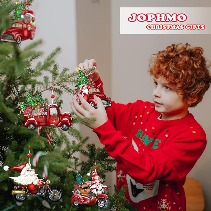 JOPHMO Wooden Christmas Truck Ornaments Red Truck Wooden Hanging Ornaments Wooden Car Crafts with Bead Farmhouse Hanging Decor for Xmas Tree Decoration Holiday Parties Craft Supplies 24 Pieces