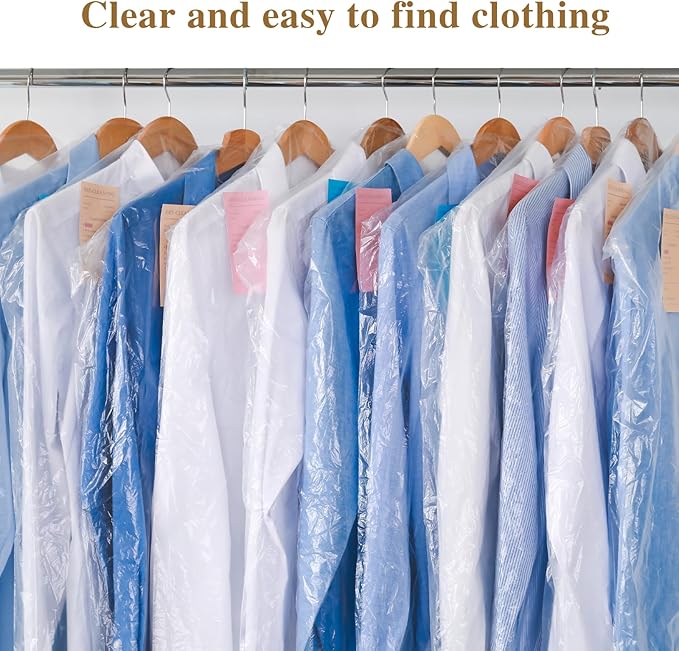 30 Pack Transparent Dust-proof Garment Covers Clear Clothes Covers for Hanging Garment Plastic Suit Bags Dry Cleaning Bags for Dry Cleaner, Home Storage, Travel (60 x 100cm)