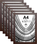 KTKDE A4 Picture Frame Set of 6,Walnut Wooden Photo Frame for Certificate Poster and Photo, Horizontal or Vertical Formats 8.3x11.7 Frame with Shatter Resistant Plexiglass Home Decor best gift
