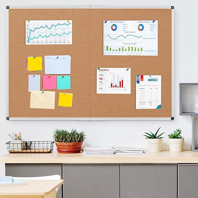 Extra Large Cork Bulletin Board 60" X 48", Foldable Notice Pin Board for Wall, Silver Aluminum Framed 5'x4' Corkboard, Wall Mounted Noticeboard with 36 Push Pins for School, Home & Office