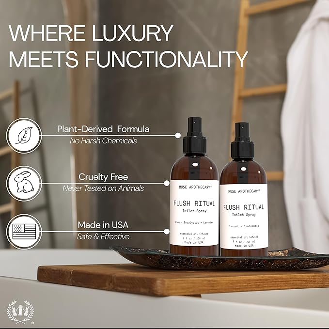 Muse Apothecary Flush Ritual - Aromatic & Refreshing Toilet Spray, Use Before You Go, 8 oz, Infused with Natural Essential Oils - Aloe + Eucalyptus + Lavender