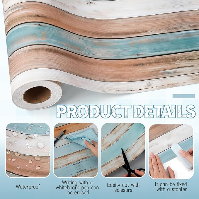 Hahafelt 1.3x39 ft Fabric Bulletin Board Roll Wood Grain Bulletin Board Non-Woven Reusable Waterproof Erasable Wrinkle Resistant Fabric Roll for Background Decor DIY Craft