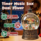 Christmas Snow Globes Lantern, Santa Claus and Reindeer Christmas Decorations Indoor, 6H Timer Battery & USB Powered Light Up Musical Snow Globes for Kids Women Adults Gift Thanksgiving Home Decor
