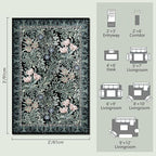 Washable Entryway Area Rugs 2x3 Black Green Vintage Floral Botanical Pattern,Perfect for Soft Door Mat Indoor Entrance, Ultra-Thin Easy Clean Small Throw Carpet for Bedroom Bathroom