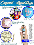 Exquisite Enamel Design Mezuzah with Scroll, Easy Install Use Double-Sided Tape, Dove with an Olive Branch Theme Mezuzah for Door with Crystal Diamond Accent for Any Jewish Occasions, 3.8”